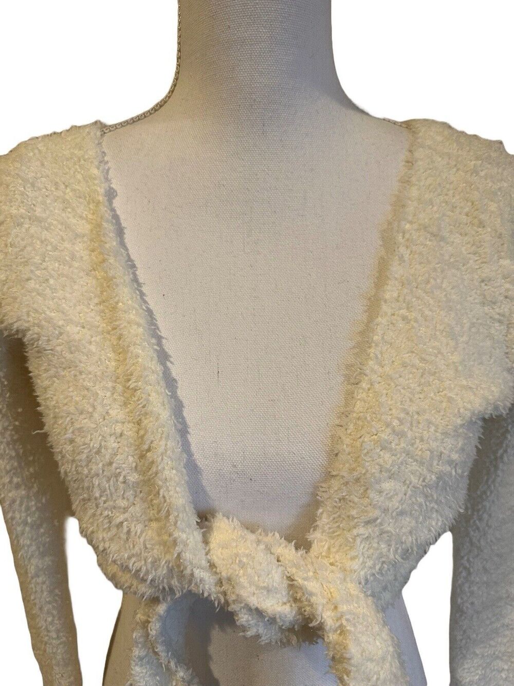 Cream Tie-Front Fuzzy Knit Cardigan - Picture 2 of 6